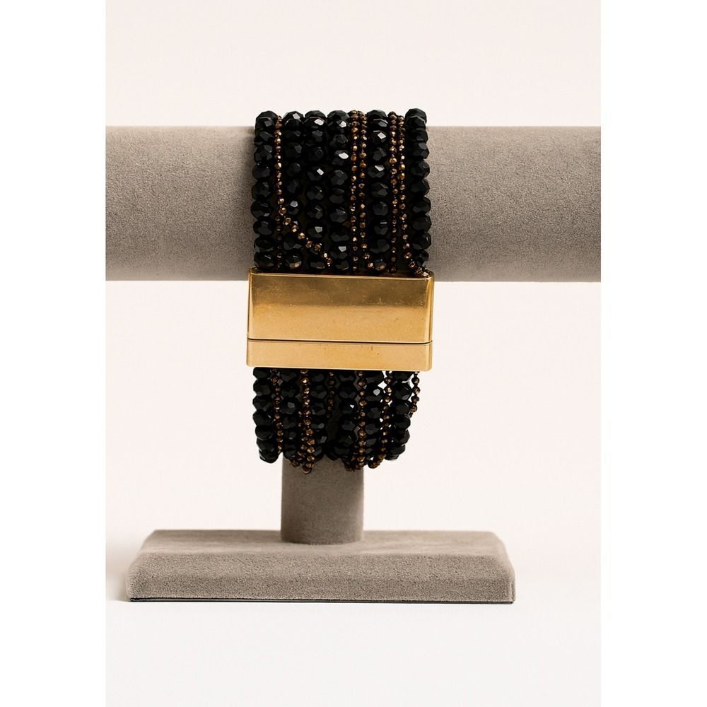 90's Vintage Womens Chunky Dark Beaded Gold Clasp Cuff Bracelet Y2K Edgy Preppy